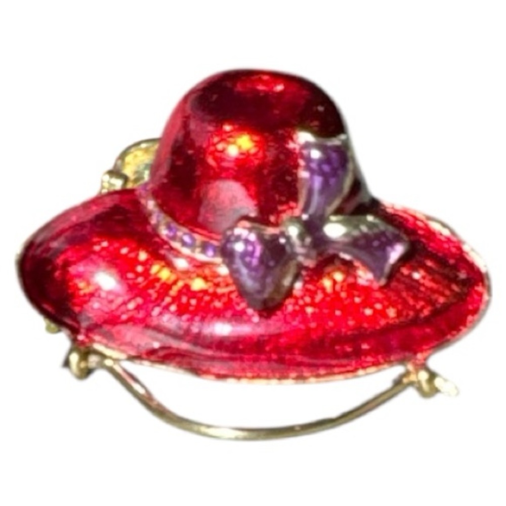 Lot of 4 Pin Brooches -Hat w/ Bow, American Angel, Tiger Cat & Cat Teasing Bird - Picture 2 of 16